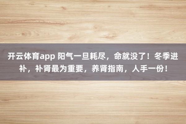 开云体育app 阳气一旦耗尽，命就没了！冬季进补，补肾最为重要，养肾指南，人手一份！