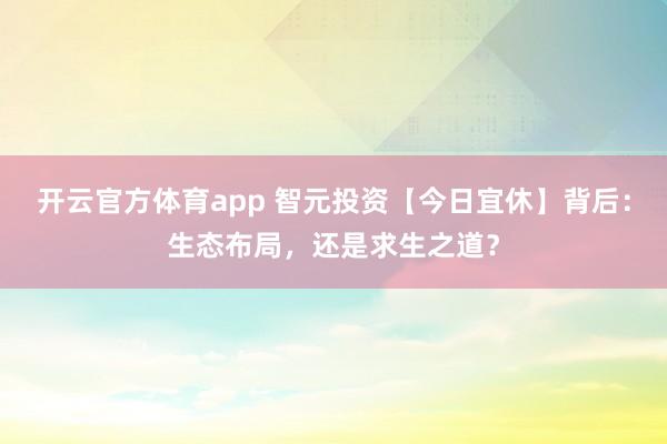 开云官方体育app 智元投资【今日宜休】背后：生态布局，还是求生之道？