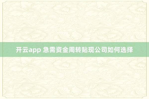 开云app 急需资金周转贴现公司如何选择