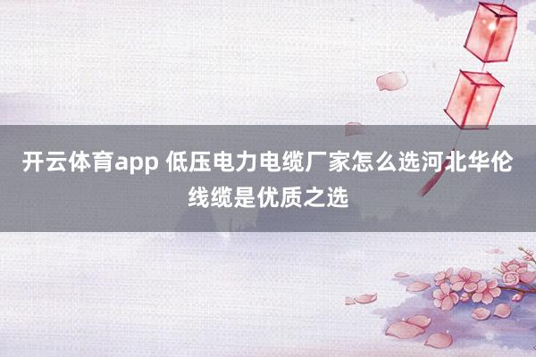 开云体育app 低压电力电缆厂家怎么选河北华伦线缆是优质之选