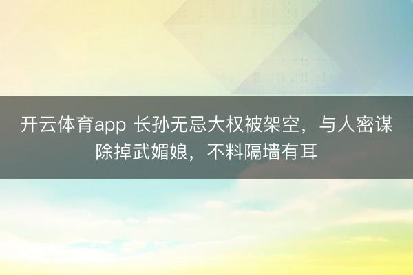 开云体育app 长孙无忌大权被架空，与人密谋除掉武媚娘，不料隔墙有耳