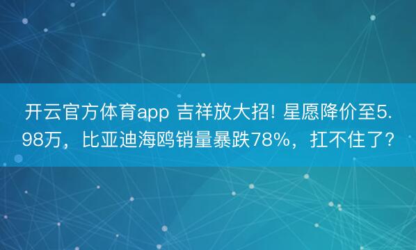 开云官方体育app 吉祥放大招! 星愿降价至5.98万,比亚迪海鸥销量暴跌78%,扛不住了?