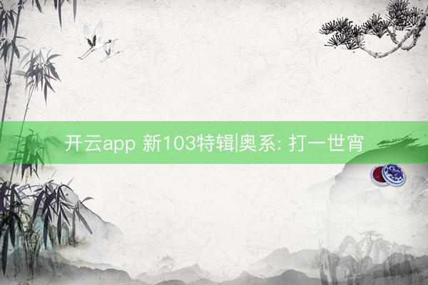 开云app 新103特辑|奥系: 打一世宵