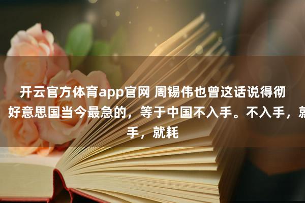 开云官方体育app官网 周锡伟也曾这话说得彻底。好意思国当今最急的，等于中国不入手。不入手，就耗