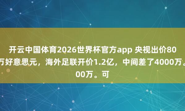 开云中国体育2026世界杯官方app 央视出价8000万好意思元，海外足联开价1.2亿，中间差了4000万。可