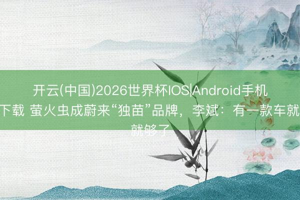 开云(中国)2026世界杯IOS|Android手机app下载 萤火虫成蔚来“独苗”品牌，李斌：有一款车就够了